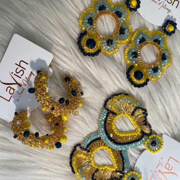 Small Hand Made Gold Crochet Beaded Hoops - Picture 7 of 11